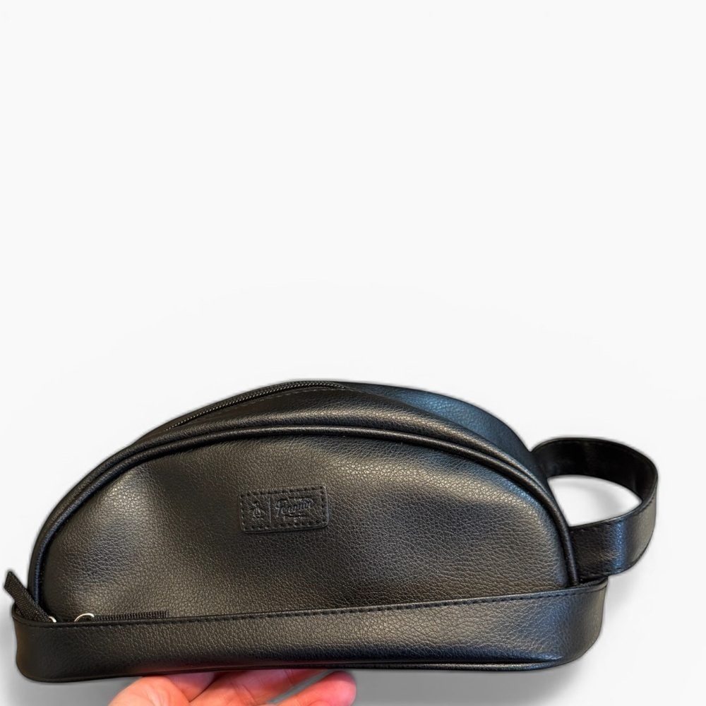 Black Leather Toiletries Bag